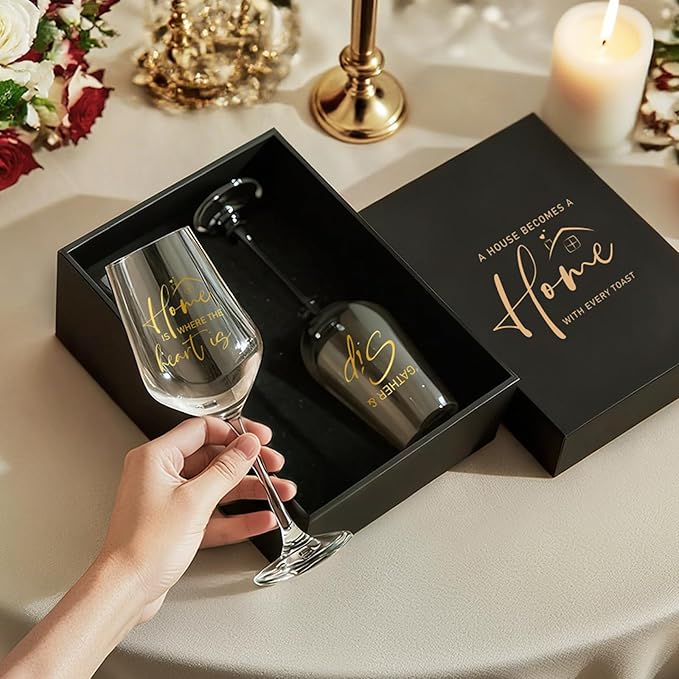 AW BRIDAL House Warming Gifts New Home Wine Glasses Set of 2, New Apartment Gift Basket for Couple, Cool Housewarming Party Decorations Ideas, 2026 Closing Gifts for Home Buyers and Homeowner