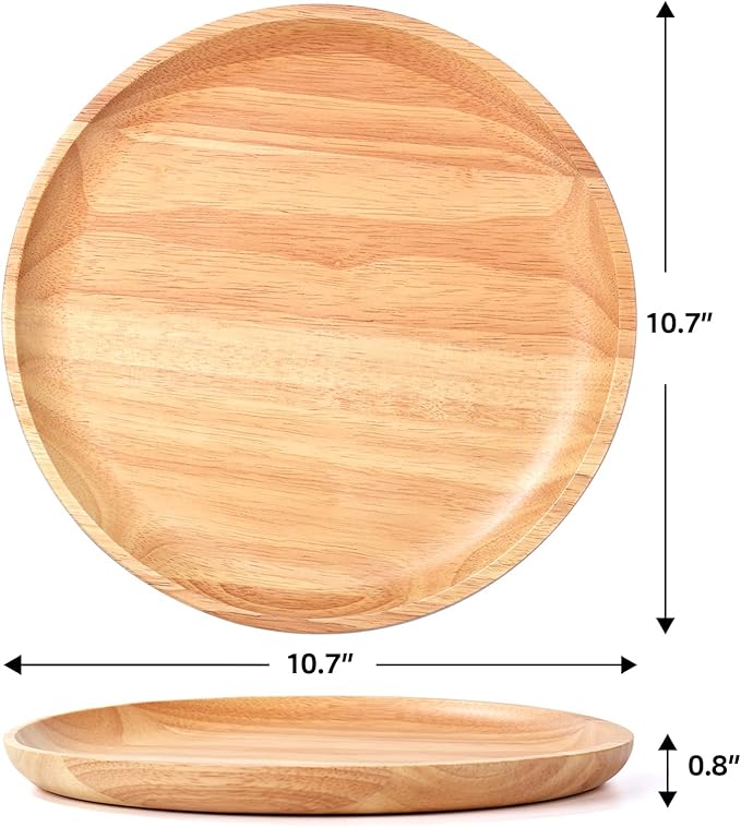 Round Wooden Serving Tray, 10.7" Round Wooden Serving Platter for Bread, Fruit, Dessert, Various Food Storage and Display, Wood Try Organizer for Home Kitchen Countertop