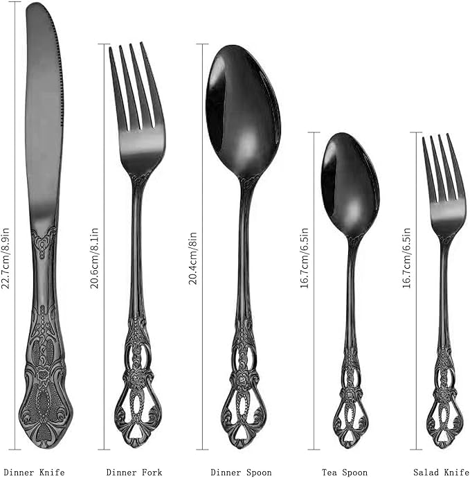 Black Silverware Set for 2, MIKIWAY 10 Pieces Stainless Steel Flatware Set, Cutlery Tableware Set, Kitchen Utensils Set Include Spoons And Forks Set, Mirror Polished, Dishwasher Safe