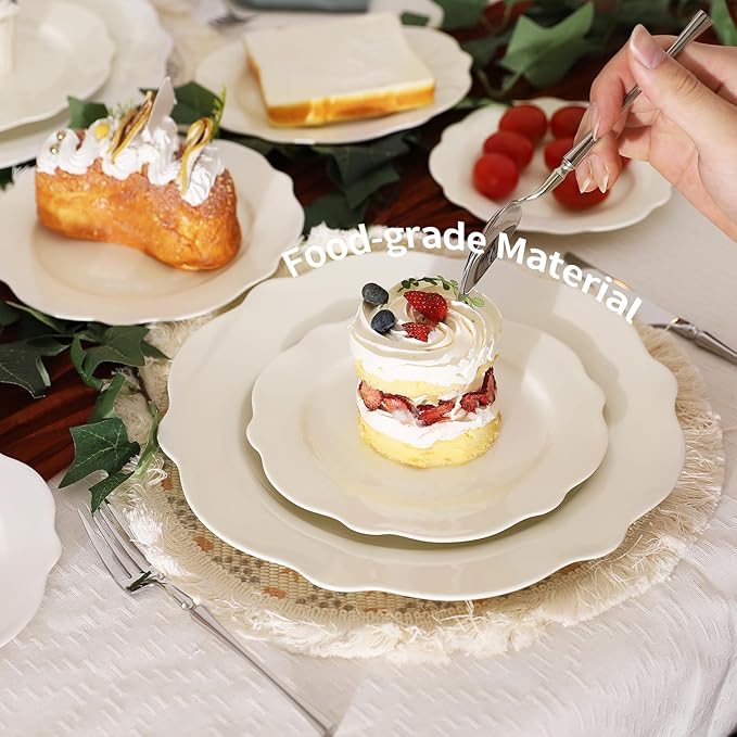 7.5 Inch Ceramic Dessert Plates Set of 12, White Leave Wave Rim Porcelain Appetizer Plate, Small Dinner Serving Plates for Cake, Salad, Side Dishes, Snacks, Oven and Dishwasher Safe