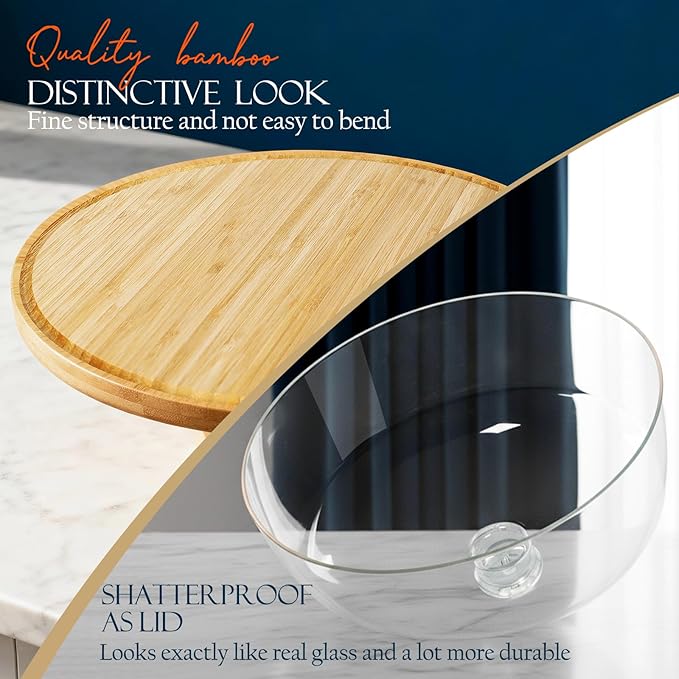Masthome Bamboo Christmas Cake Stand with Lid, 6 in 1 Cake Holder with Lid,Multi-Functional Serving Platte, Dessert Display Stand and Charcuterie Board for Nutst, Chips & Dips,Fruit Platter