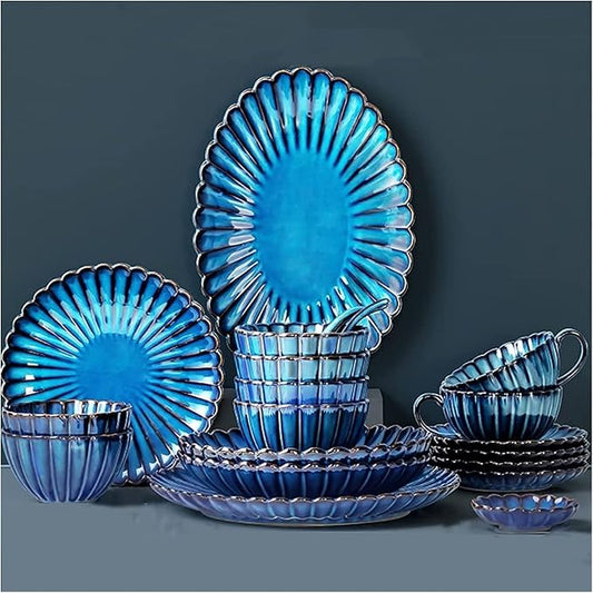 Dinnerware Sets Dish Set,54 Pcss,Blue Porcelain Tableware Set with Plates Dish Dish Bowls and Coffee Cup,Ceramic Dinner Set for Home Kitchen