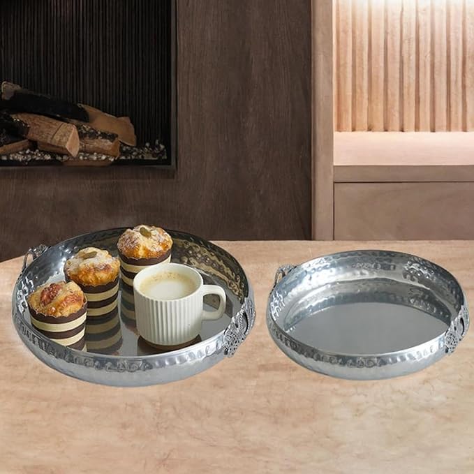 Metal Tray for Serving Fruits and Snacks with Organizer for Desserts, Silver