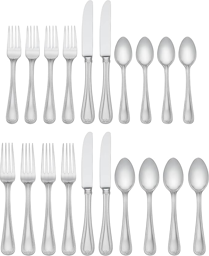 Lenox Silverware Set, Vintage Jewel 20-Piece Flatware Set, Service For 4, 18/10 Stainless Steel, Dishwasher Safe, Knives Spoons And Forks Set, Home And Kitchen Utensils (Silver, 20 Piece)