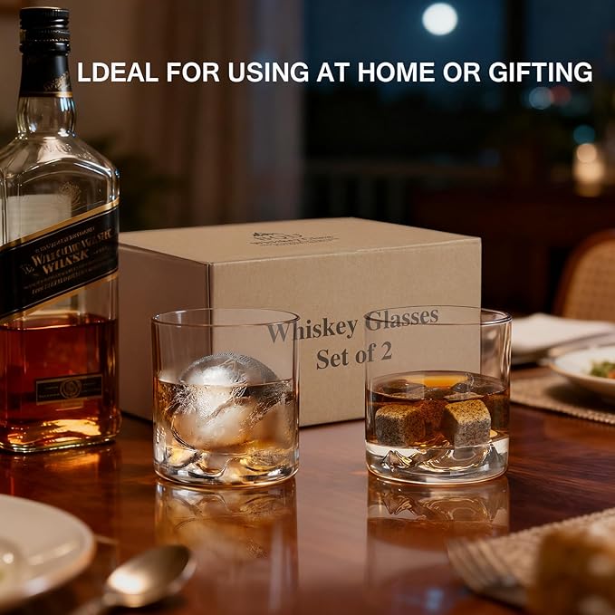BQD Whiskey Glasses Set of 2 Pack,Old Fashioned Glasses Rocks Glasses for Bourbon,Scoth,Cocktail