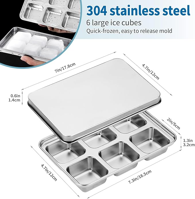 Stainless Steel Ice Cube Trays with Lid, Easy Release Durable Metal Ice Mold for Freezer, Ideal for Whiskey, Cocktails & Drinks (4 Pack)