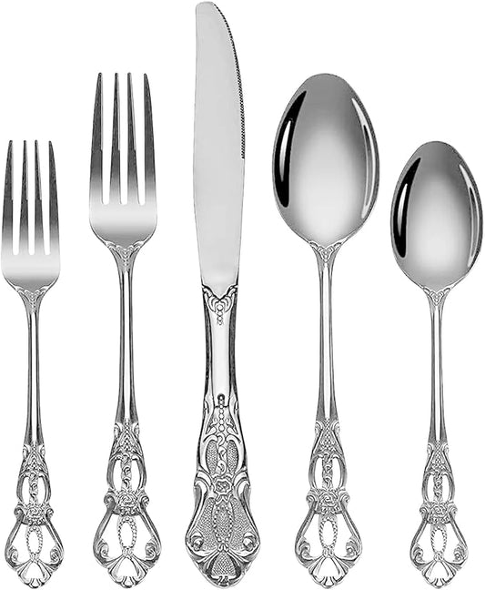 Vilihkc Christmas Gorgeous Retro Royal Stainless Steel 20 Pieces Flatware Set, Silverware Set, Anti-rust Stainless Steel Cutlery Set Utensils Including Fork Spoon and Knife