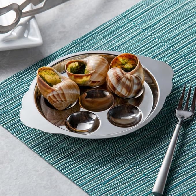 TrueCraftware- 6 Compartment Holes Stainless Steel Snail/Escargot Tray Set of 2- Seafood Snail Dish Escargot Dish Server for Home Kitchen Restaurant Hotel BBQ