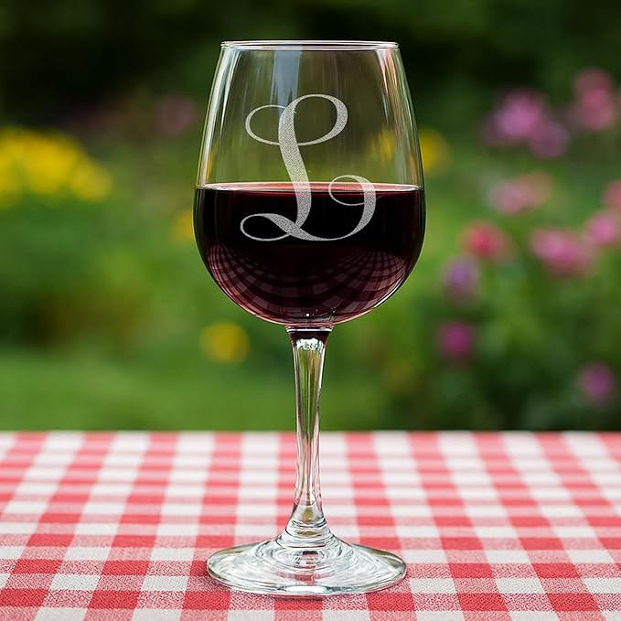 Monogrammed A-Z Wine Gifts for Women - 12.75 oz Engraved Personalized Wine Glass- Funny Wine Lover Monogram Gifts for Women - Unique Wine Glasses Gift Set (L)