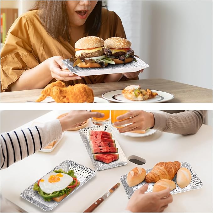 12 Pcs Hammered Metal Serving Tray 6.3 x 3.94 Inch Rectangle Stainless Steel Silver Tray Decorative Storage Platter for Vanity Plate Jewelry Dish Tea Fruit Platter Kitchen Bathroom Storage