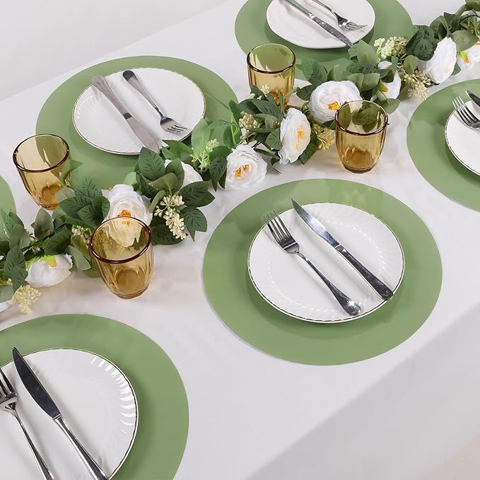 SHACOS 100 PCS Round Paper Placemats 13 inch Disposable Paper Place Mats for Dinner Wedding Birthday Party Festival Table Decoration Indoor Outdoor, Sage Green