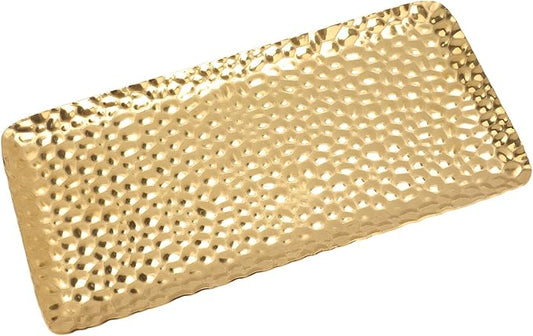 Hammered Tray,Stainless Steel Hammered Tray Exquisite Odorless Serving Tray for Living Room Bedroom Kitchen Bathroom (Gold)
