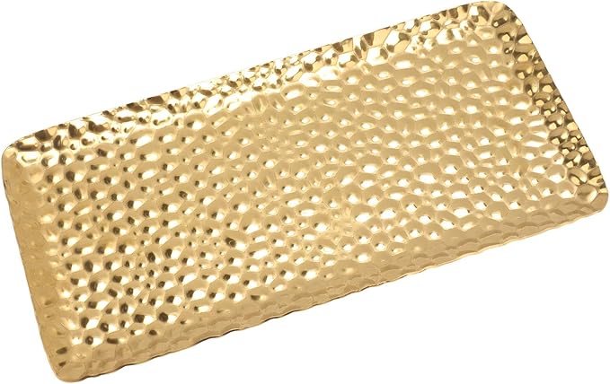 Mirrored Tray, Silver Trays for Serving,Hammered Tray Exquisite Odorless Stainless Steel Serving Tray for Living Room Bedroom Kitchen Bathroom 3.7 x 7.7in (Gold,Small)