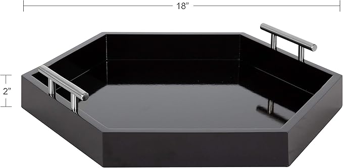 Kate and Laurel Lipton Modern Hexagon Tray, 18 x 18, Black and Silver, Decorative Tray for Storage and Display