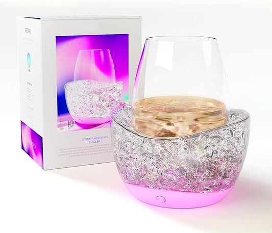 Wine Chiller for Glass Stemless Wine Glass Chiller Keeps Your Glasses of Vino Cold 10 Color Light Modes Separable Wine Essentials Accessories (Rose Pink)