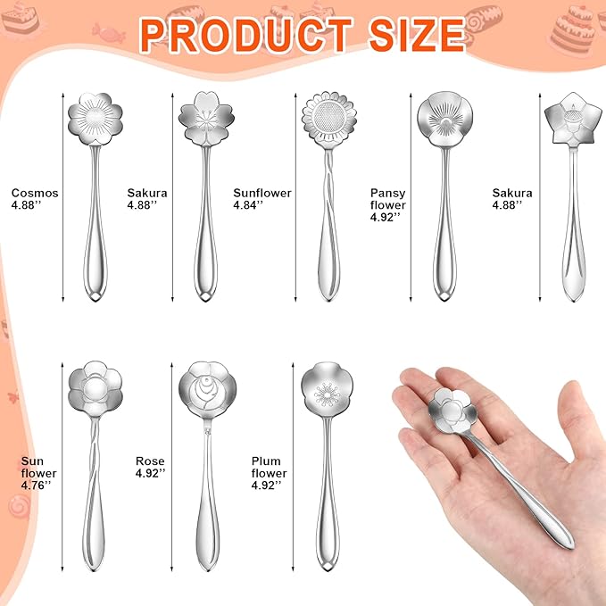 Eboot 80 Pcs Gold Flower Teaspoon Stainless Steel Tea Party Spoons Mini Cute Teaspoon Stirring Coffee Sugar Drink Demitasse Espresso Spoons for Bridal Baby Shower Wedding Party Favors Decorations