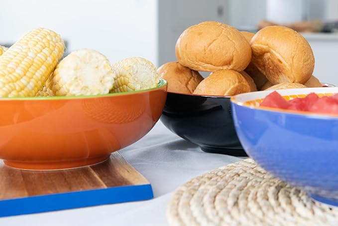 Annovero Serving Bowls - Large Big Bowl for Mixing, Salad, Pasta, Mashed Potato, Chips - Colorful & Decorative for Parties & Entertaining - Microwave, Oven Safe - No Lead & Cadmium - 72 Oz - Set of 3