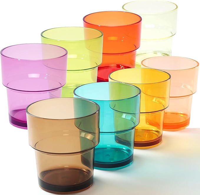 WowProLiv 14 oz Plastic Stackable Drinking Tumblers, BPA-Free, Dishwasher Safe, Durable Shatterproof Reusable Kid Cups, Everyday Water/Juice Glasses for Indoor/Outdoor (Set of 8, Gift Box)