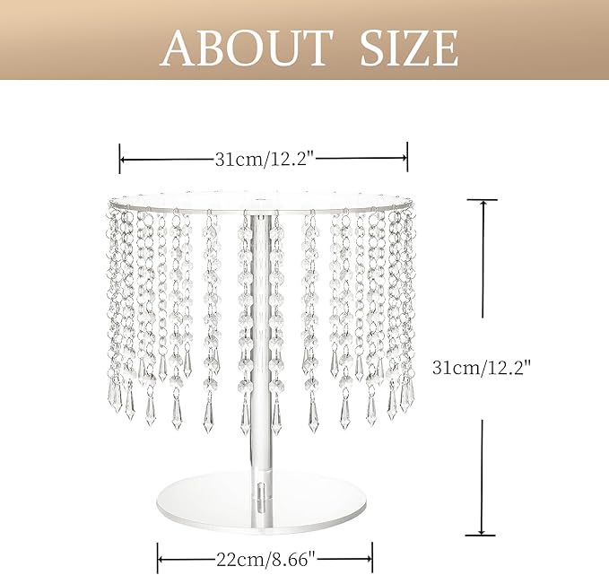 LANLONG Cake Stands for Party, Clear Acrylic Cake Stand for Dessert Table, 12.2in Round Crystal Cake and Cupcake Stand for Wedding Birthday Party Event Decorations