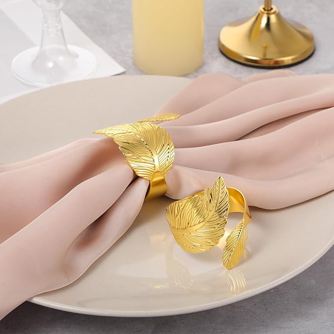 50 Pcs Gold Napkins Rings Bulk, Wedding Napkin Rings Set with Elegant Leaf Design, Premium Gold Napkin Holders for Thanksgiving Christmas Party Table Decor