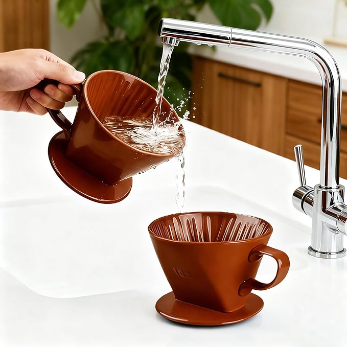 Handmade Pour Over Ceramic Coffee Dripper - Authentic Brewing Experience for Camping, Office, and Home (Coffee Brown)