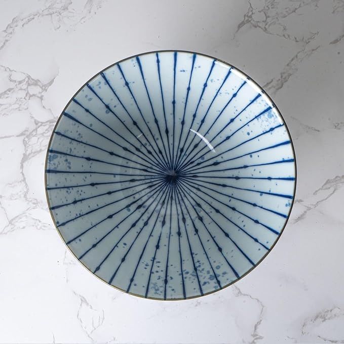 Ebros Gift Artistic Blue Waves Fubuki Tokusa Made In Japan Dinnerware Serveware Kitchenware Set Asian Japanese Restaurant Supply (Pack Of 6 Medium 38oz Ramen Soup Donburi Rice Salad Bowls)