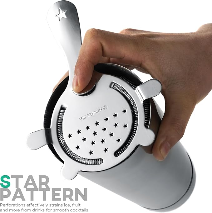 Homestia Cocktail Strainer Set – Bar tools Stainless Steel Includes Hawthorne Strainer, Julep & Fine Mesh Cocktail Strainers, Mixing Spoon – Drink Shaker Strainer for Bartending (5 Pieces, Silver)