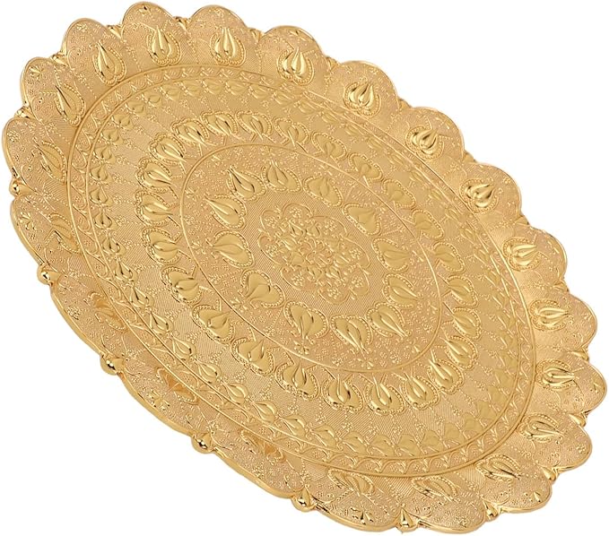 Turkish Tea Coffee Serving Tray, Vintage Style Round Coffee Plate, Embossed Pattern Metal Tray for Bar Outdoor Dresser Dessert, Multi Purpose Serving Tray for Coffee Tea Jewelry Co (Gold)