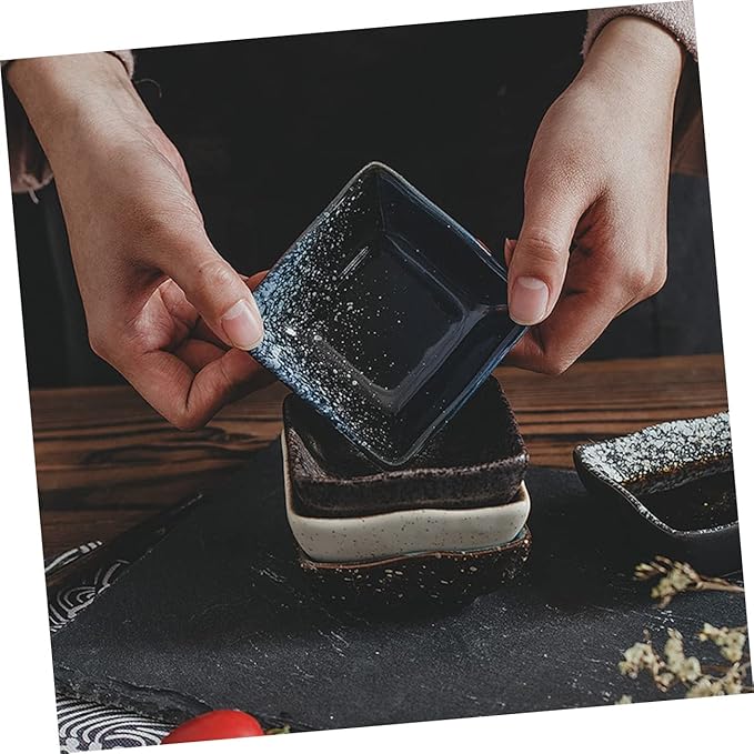 PRETYZOOM 5pcs Vintage Japanese Style Snack Plate Ceramic Sushi Dishes for Dipping Sauces for Appetizers and Side Dishes Random Colors and Designs