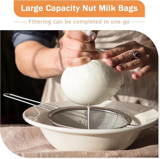 6 PCS Nut Milk Bag Filters, 8×12 Inch Fine Mesh Cheese Cloth Strainer Bag, Reusable Food Filters, Multi-Purpose for Filtering Juice, Cheese, Coffee, Tofu, Yogurt and Tea