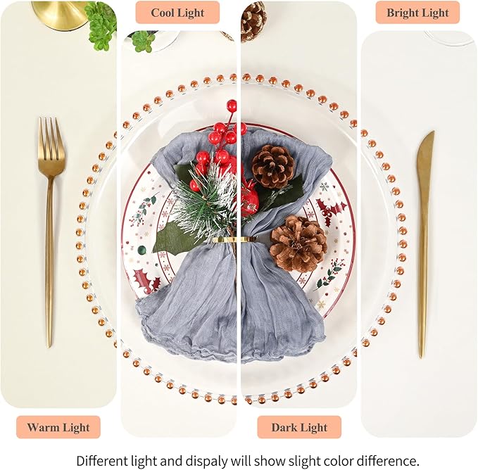 24 Pack Clear Charger Plates with Beaded Rim, 13 Inch Plastic Chargers for Dinner Plates Acrylic Round Tabletop Decoration for Home Kitchen Catering Wedding Table Event Party Dinner (Orange)