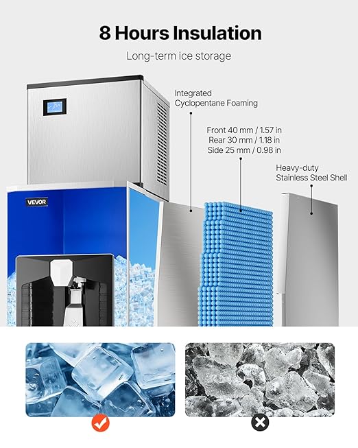 VEVOR Ice Dispenser, Ice Storage Bin with 180 Lbs Storage Capacity, 20 Lbs/Min Automatic Ice Dispensing with Crusher, Height Adjustable Feet, for Commercial Ice Maker Machine, Restaurant and Hotel
