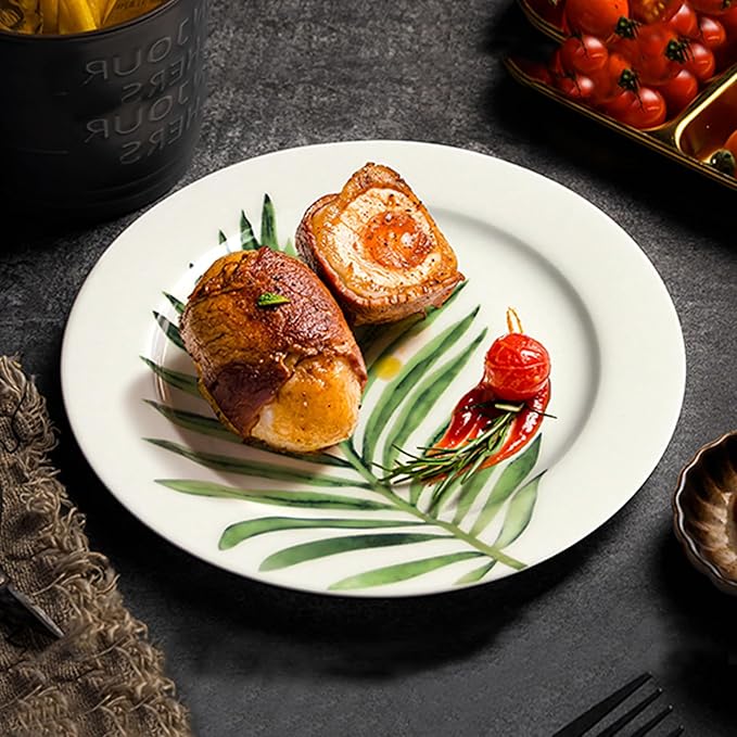 IQCWOOD 8 Inch Porcelain Dinner Plates, 6 Piece Salad Plates Set, Dessert Appetizer Flat Plates, Modern Round Plate