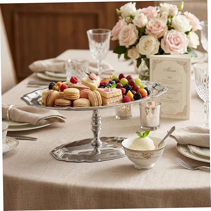Elegant Oval Silver Serving Tray with Footed Base - 304 Stainless Steel Display Serving Platter for Desserts, Fruit, Snacks Silver Tray Oval Platter