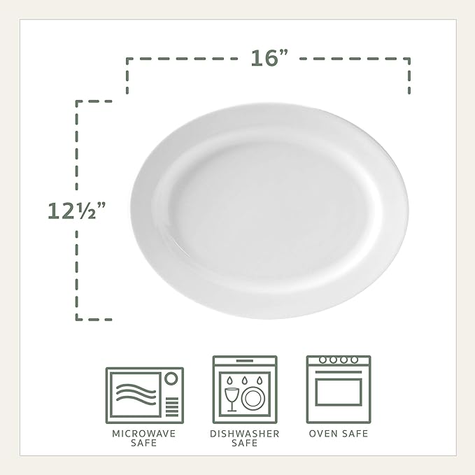 Everyday White Oval 16 inch Porcelain Serving Platter, 16-Inch