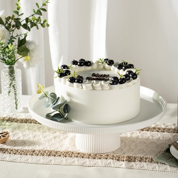 10 Inch Ceramic Cake Stand for Weddings & Birthdays, Elegant Dessert Display Stand with Non-Slip Base, White Party Cake Plate for Baby Shower, Cupcakes, and Dessert Table Décor