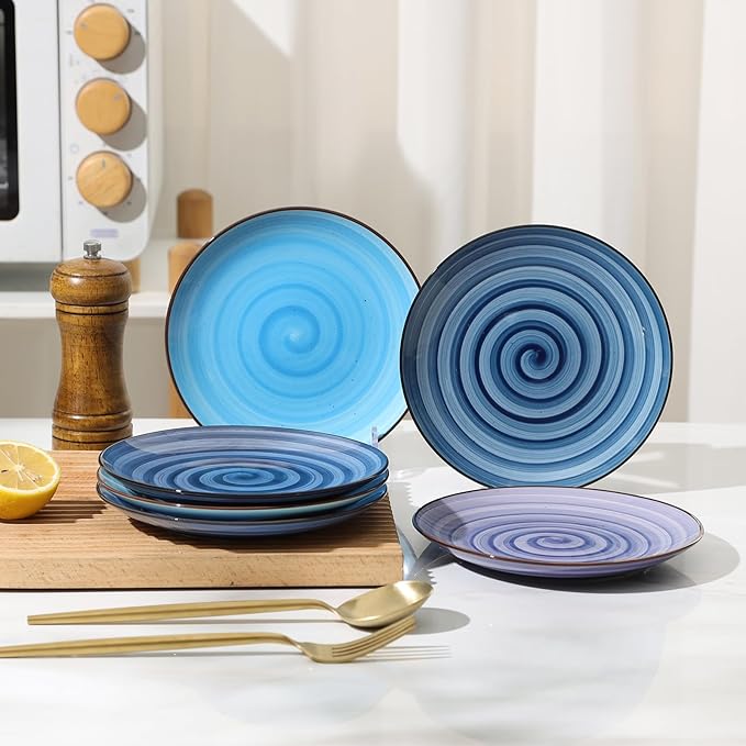 Selamica Ceramic Dessert Plates Set of 6,6 Inch Appetizer Plate for Kitchen for Cake Snacks Side Dish, Microwave Dishwasher Safe, Gradient Blue