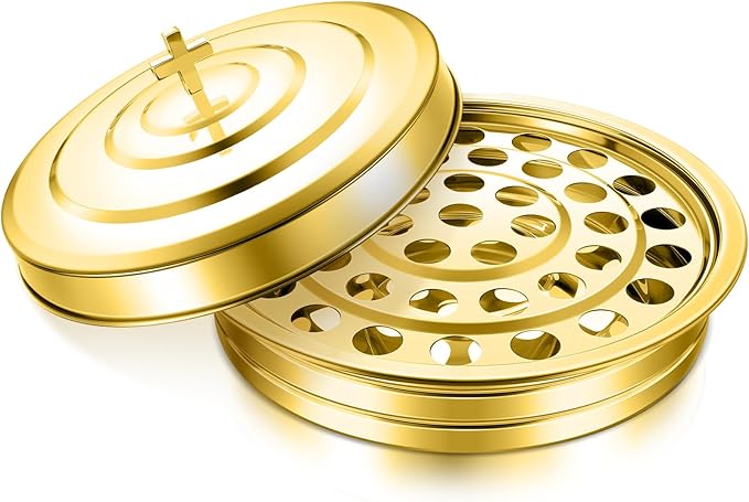 Holy Communion Tray for Churches with Lid Communion Set Stainless Steel Cup Tray with Cover Church Supplies Not Cups Included(Gold Color)