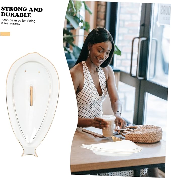 Unomor Fish Shape Plate Ceramic Storage Holder Gold Fish Decor Easy Clean Suitable for Hot Cold Meals