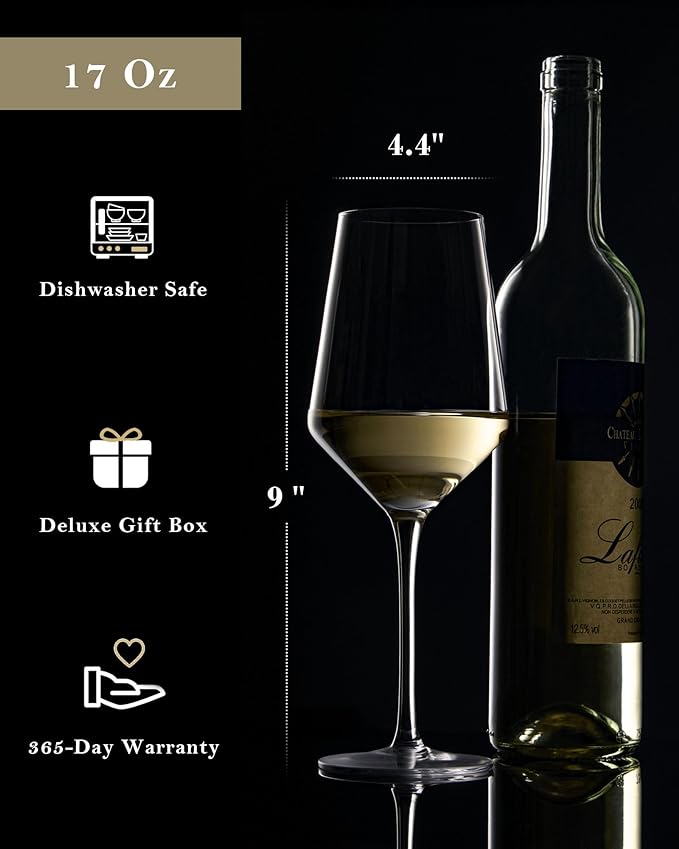 JBHO 17 oz Lead-Free Wine Glasses Set of 4, Hand Blown Durable Crystal Wine Glasses for Daily Use and Hosting Guests, Thin Rim for Serving Red and White Wine, Gift packing for any occasion