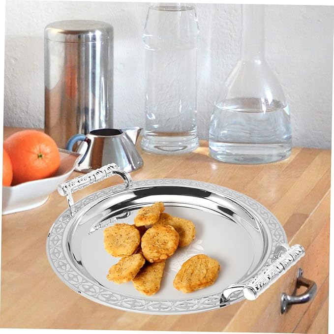Luxshiny European Style Pattern Serving Tray Silver Fruit Plate Multi Function Snack Dish for Home Hotel Parties Lightweight Tea Tray