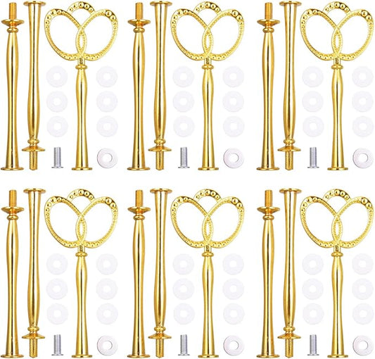 6 Pack 3-Tier 13.6'' Cupcake Stand Hardware Fittings, Metal Mold Crown Holder DIY Making for Fruit Plate Cake Stand Snack Tray Replacement Parts for Tea Party Wedding Decor (Gold)