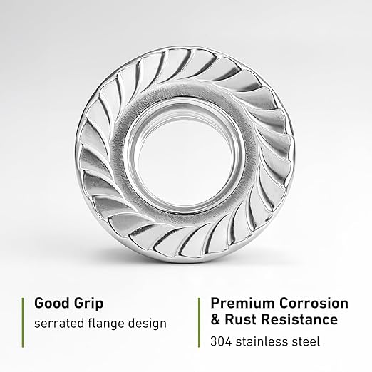 M12 Flange Nuts 18Pcs, Metric M12-1.75mm Serrated Flange Hex Nuts 304 Stainless Steel 18-8, Bright Plain Finish