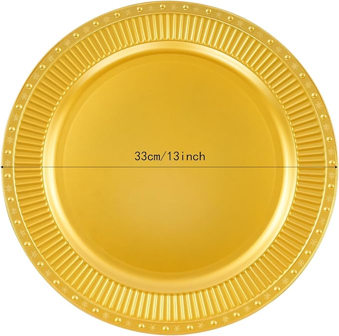 100 Pcs Antique Charger Plates Bulk 13 Inch Embossed Rim Plastic Party Dinner Plate Chargers Round Decorative Server Plate for Wedding Party Event Tableware (100pcs-gold11)