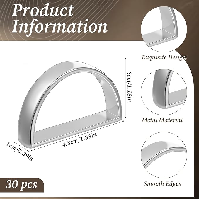 30pcs Napkin Rings, Semicircle Sturdy Metal Napkin Holder Buckles Elegant Spring Fall Thanksgiving Christmas Decor for Family Dinner Easter Table Settings Wedding Birthday Banquet Party(Silver)