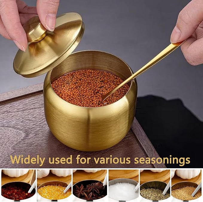 15oz Sugar Bowl with Lid And Spoon, Stainless Steel Sugar Creamer Container, Round Sugar Jar, Durable Sugar Pot for Coffee Bar Accessories, Coffee Bar Decor, Home and Kitchen Storage, Gold