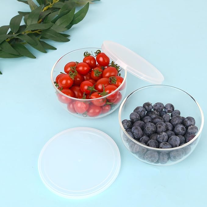 11oz Small Cute Glass Dessert Bowls/Cups with Lid, Glass Bowl for Dessert Snack Rice Side Dishes, Dip Bowl, Perfect for Dessert, Ice Cream, Fruit, Salad, Snack, Condiment, Trifle, Set of 4