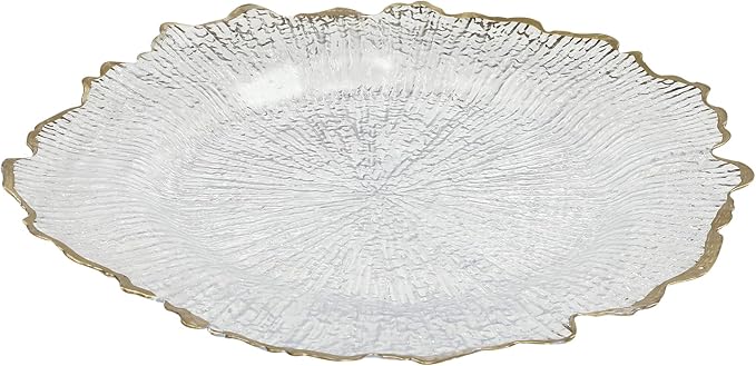 25Pcs Antique Clear Charger Plates, 13" Round Chargers for Dinner Plates, Reusable Plastic Charger Plates Bulk with Flower-Like Decorative Gold Rim for Wedding, Dinner, Party, Bridal Shower