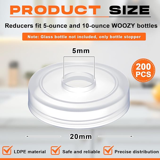 200 Pcs Dripper Insert Orifice Reducers Hot Sauce Bottles, Dripper Fitment Orifice Reducer for 5 and 10 oz Woozy Bottles