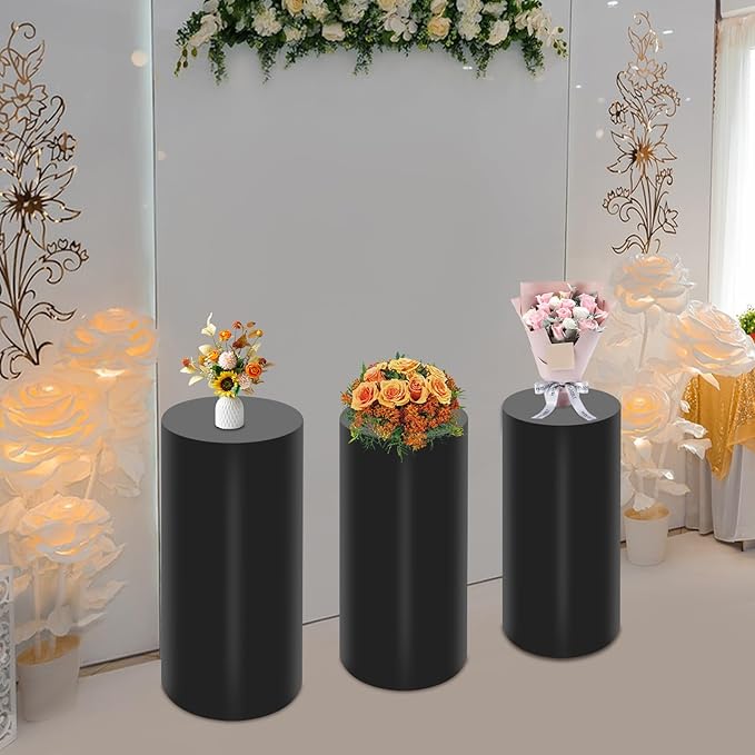 Eapmic Pedestal Stands for Party, Cake Pedestal Stand, Dessert Table Display Plinth Pillars, Sculpture Display Column Decoration Cube for Wedding Birthday (Black, Cylinder-3Pcs(27.56"+26"+23.62"))